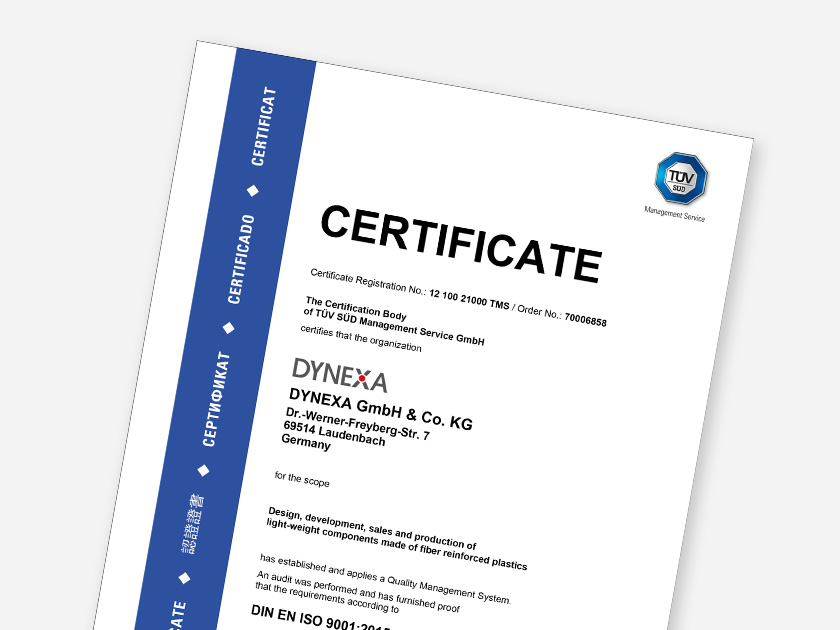 DYNEXA certificate DIN EN ISO 9001:2015